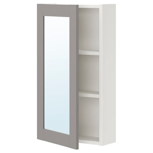 ENHET - Mirror cabinet with 1 door, white/grey frame, 40x17x75 cm