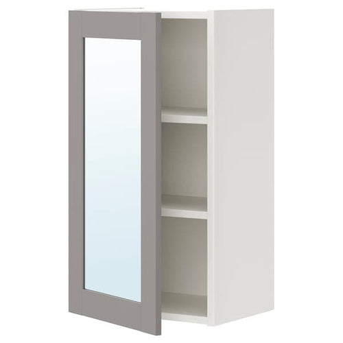 ENHET - Mirror cabinet with 1 door, white/grey frame, 40x32x75 cm
