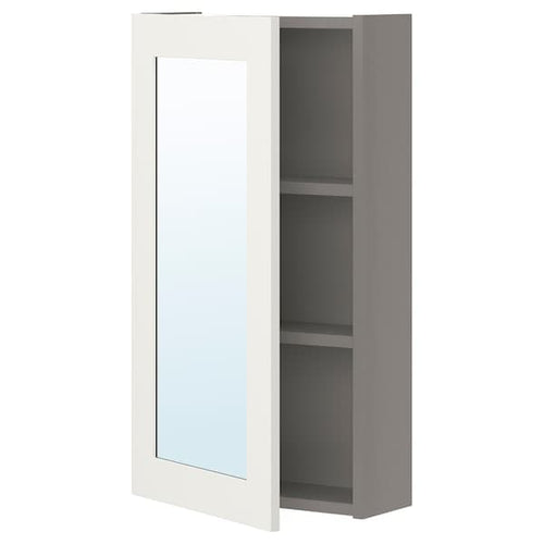 ENHET - Mirror cabinet with 1 door, grey/white frame, 40x17x75 cm