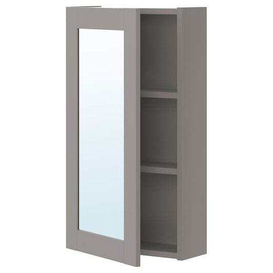 Ikea ENHET - Mirror cabinet with 1 door, grey/grey frame, 40x17x75 cm