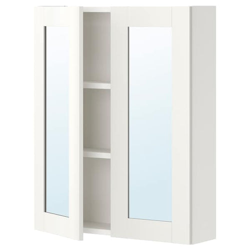 ENHET - Mirror cabinet with 2 doors, white/white frame, 60x17x75 cm