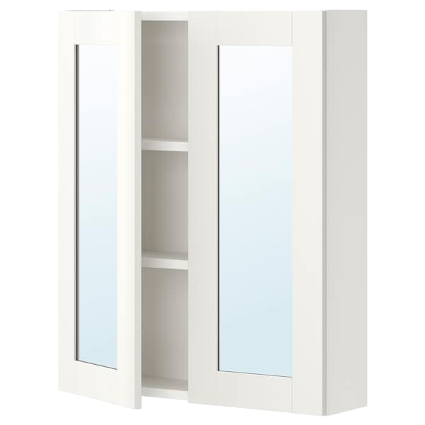 ENHET - Mirror cabinet with 2 doors, white/white frame, 60x17x75 cm