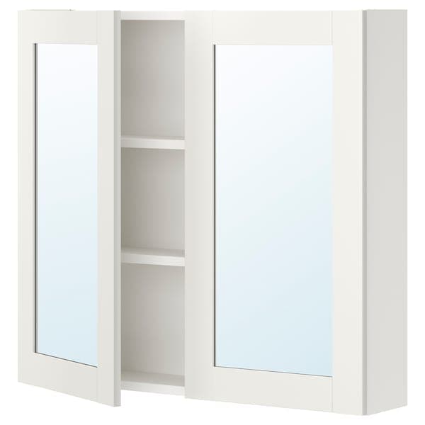 ENHET - Mirror cabinet with 2 doors, white/white frame, 80x17x75 cm
