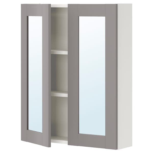 Ikea ENHET - Mirror cabinet with 2 doors, white/grey frame, 60x17x75 cm