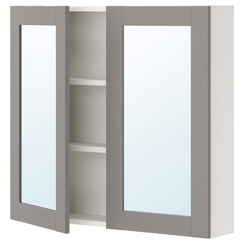 ENHET - Mirror cabinet with 2 doors, white/grey frame, 80x17x75 cm