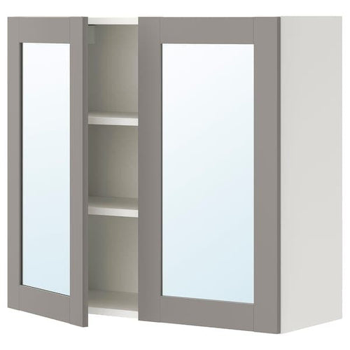 ENHET - Mirror cabinet with 2 doors, white/grey frame, 80x32x75 cm