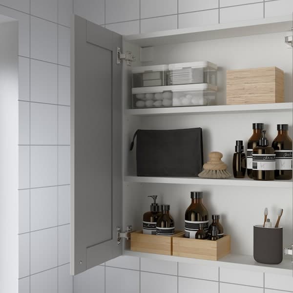Ikea ENHET - Mirror cabinet with 2 doors, white/grey frame, 60x17x75 cm