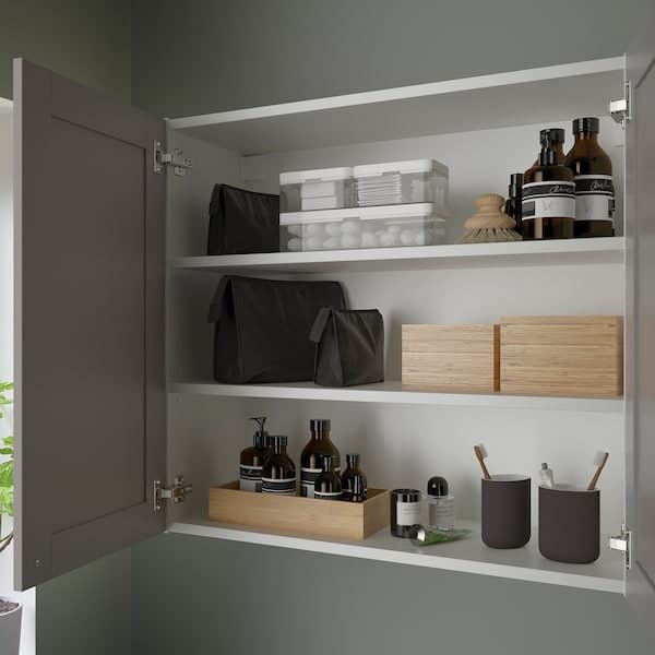 ENHET - Mirror cabinet with 2 doors, white/grey frame, 80x32x75 cm - best price from Maltashopper.com 59323705