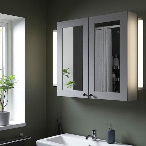 ENHET - Mirror cabinet with 2 doors, white/grey frame, 80x17x75 cm - best price from Maltashopper.com 29323684