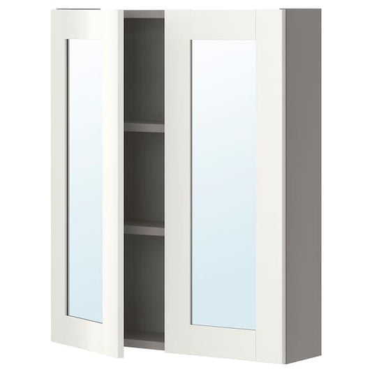 Ikea ENHET - Mirror cabinet with 2 doors, grey/white frame, 60x17x75 cm