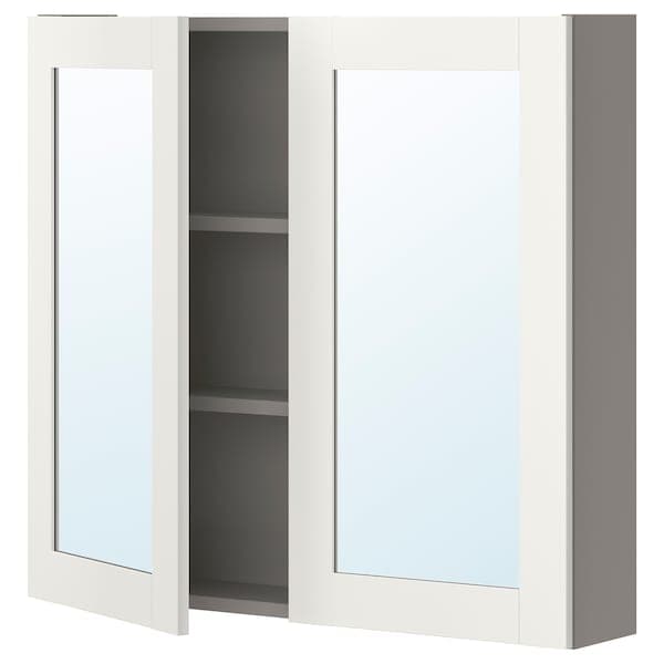ENHET - Mirror cabinet with 2 doors, grey/white frame, 80x17x75 cm - best price from Maltashopper.com 49323678