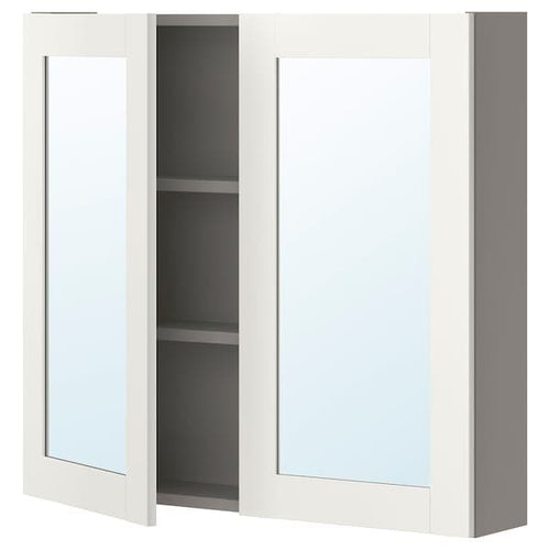 ENHET - Mirror cabinet with 2 doors, grey/white frame, 80x17x75 cm