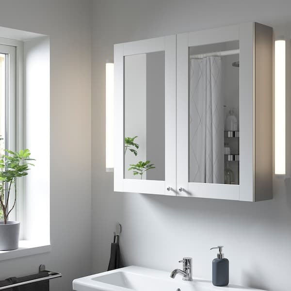 ENHET - Mirror cabinet with 2 doors, grey/white frame, 80x17x75 cm - best price from Maltashopper.com 49323678