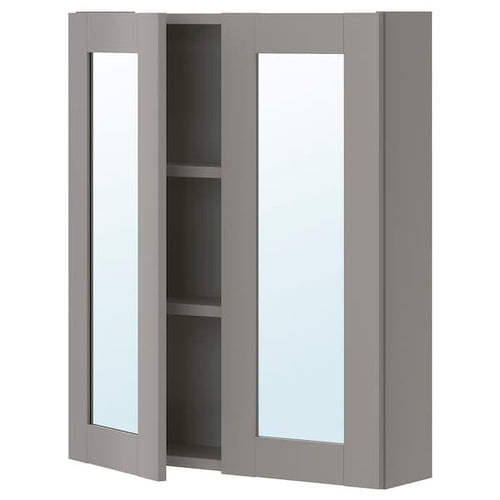 ENHET - Mirror cabinet with 2 doors, grey/grey frame, 60x17x75 cm