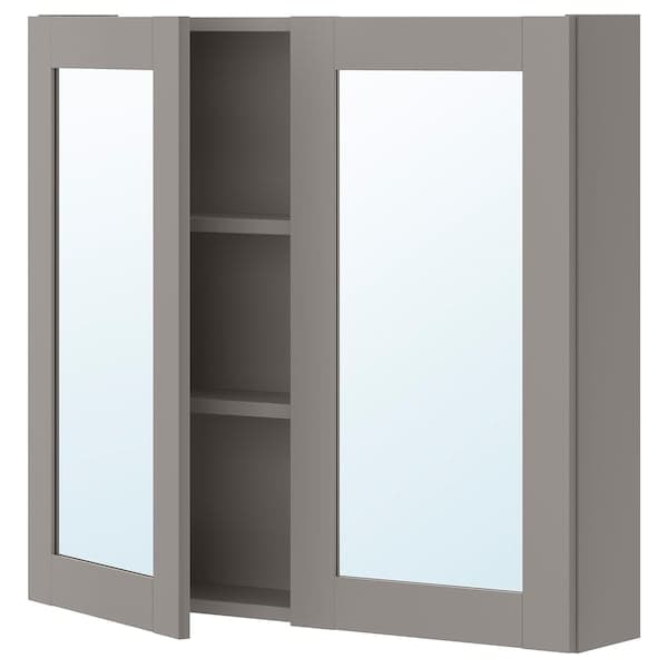 ENHET - Mirror cabinet with 2 doors, grey/grey frame, 80x17x75 cm - best price from Maltashopper.com 89323676
