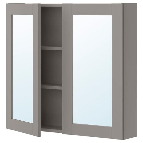 ENHET - Mirror cabinet with 2 doors, grey/grey frame, 80x17x75 cm
