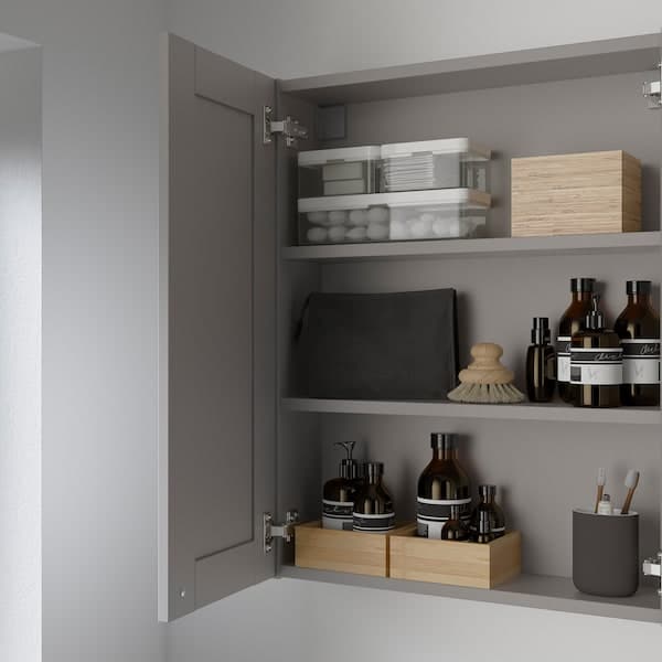 ENHET - Mirror cabinet with 2 doors, grey/grey frame