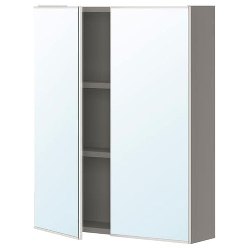 ENHET - Mirror cabinet with 2 doors, grey, 60x17x75 cm