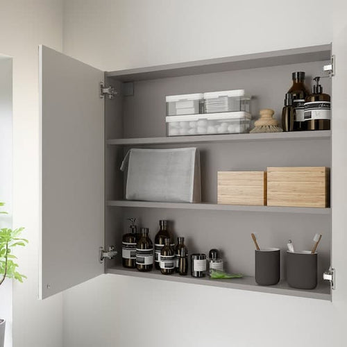 ENHET - Mirror cabinet with 2 doors, grey, 80x17x75 cm