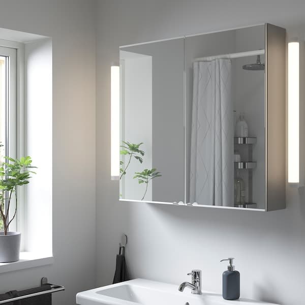 Ikea ENHET - Mirror cabinet with 2 doors, grey, 80x17x75 cm