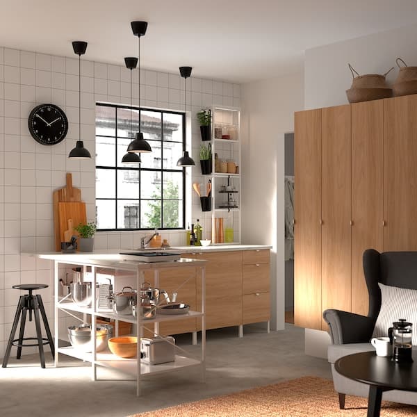 Ikea ENHET - Hi cb w 4 shlvs/door, white/oak effect, 30x32x180 cm