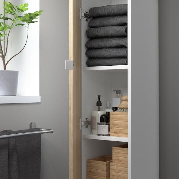 Ikea ENHET - Hi cb w 4 shlvs/door, white/oak effect, 30x32x180 cm