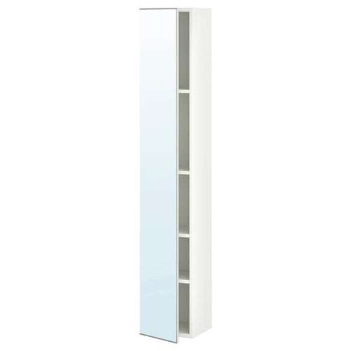 ENHET - Tall cabinet with 4 shelves/shelves, white/mirrored glass, 30x32x180 cm