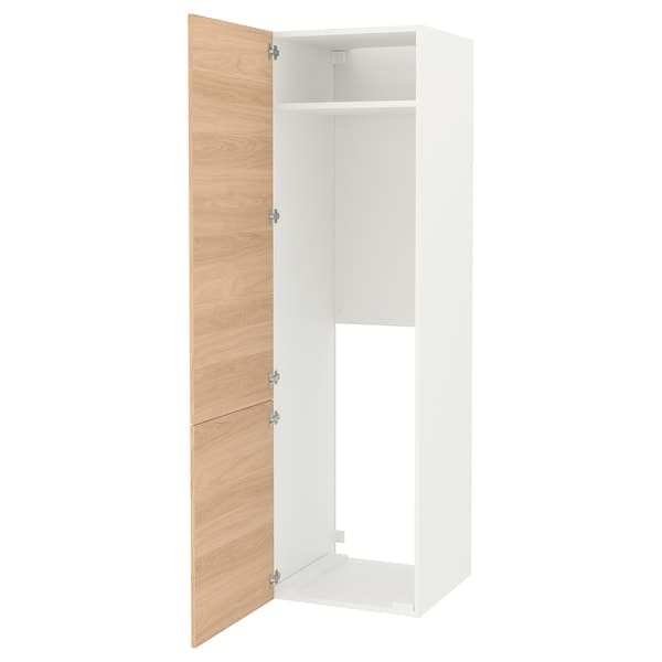 ENHET - High cab for fridge/freezer w doors, white/oak effect, 60x62x210 cm