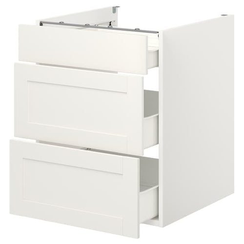 ENHET - Base cb w 3 drawers, white/white frame, 60x62x75 cm