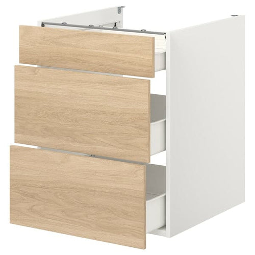 ENHET - Base cb w 3 drawers, white/oak effect, 60x62x75 cm