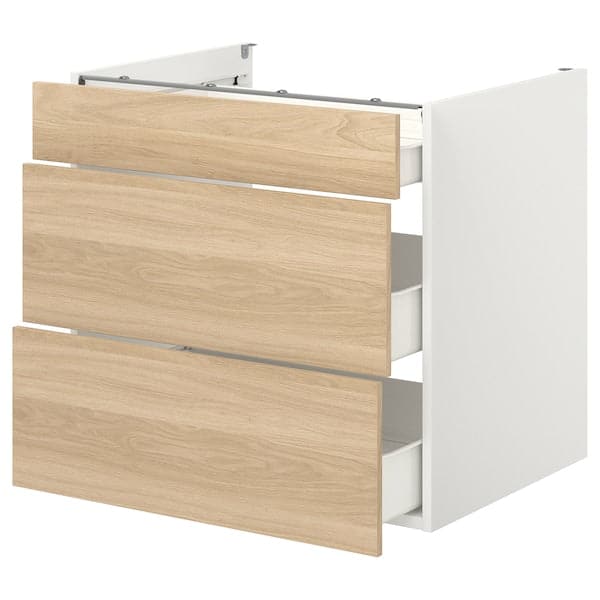Ikea ENHET - Base cb w 3 drawers, white/oak effect, 80x62x75 cm