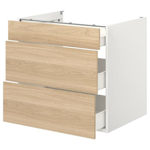 ENHET - Base cb w 3 drawers, white/oak effect, 80x62x75 cm