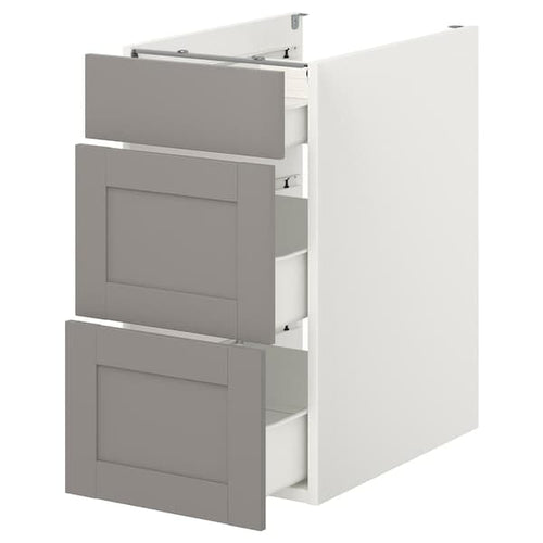 ENHET - Base cb w 3 drawers, white/grey frame, 40x62x75 cm