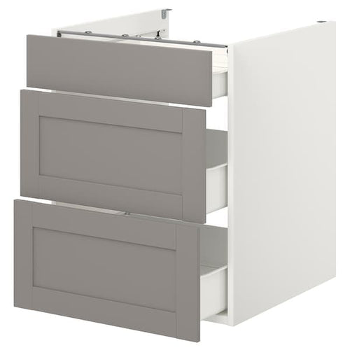 ENHET - Base cb w 3 drawers, white/grey frame, 60x62x75 cm