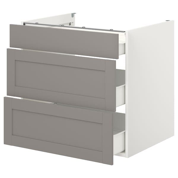 ENHET - Base cb w 3 drawers, white/grey frame, 80x62x75 cm - best price from Maltashopper.com 99320922