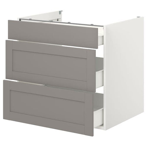 ENHET - Base cb w 3 drawers, white/grey frame, 80x62x75 cm