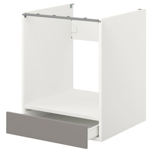 ENHET - Base cabinet for oven with drawer, white/grey frame, 60x62x75 cm