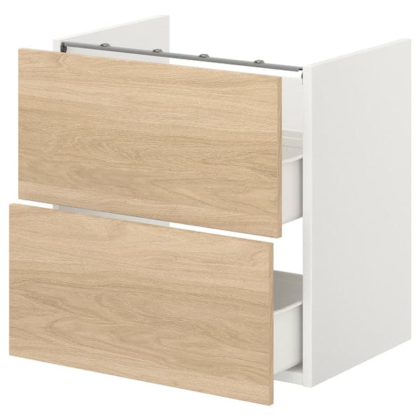 ENHET - Base cb f washbasin w 2 drawers, white/oak effect, 60x42x60 cm