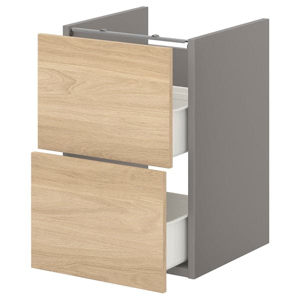 Ikea ENHET - Base cb f washbasin w 2 drawers, grey/oak effect, 40x42x60 cm