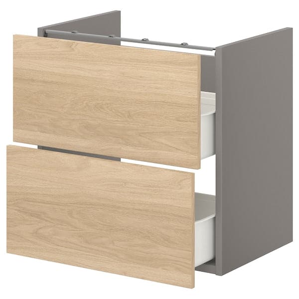 Ikea ENHET - Base cb f washbasin w 2 drawers, grey/oak effect, 60x42x60 cm