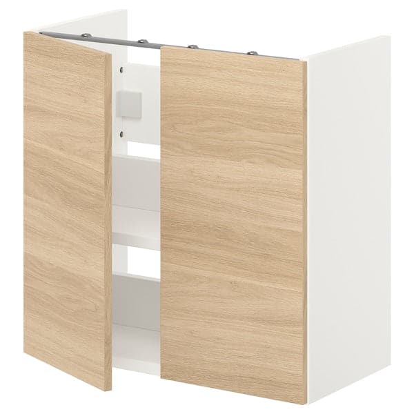 Ikea ENHET - Bs cb f wb w shlf/doors, white/oak effect, 60x32x60 cm