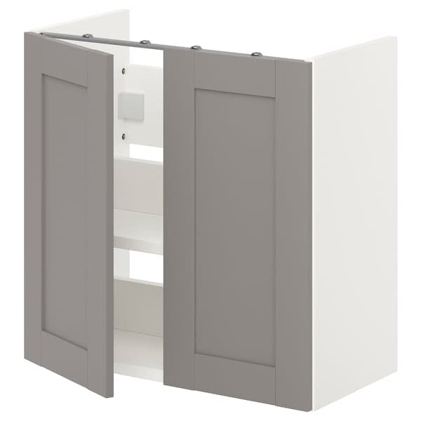 Ikea ENHET - Bs cb f wb w shlf/doors, white/grey frame, 60x32x60 cm