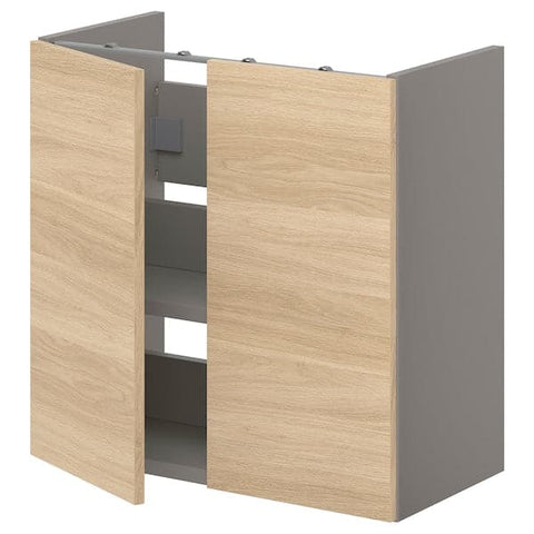 Ikea ENHET - Bs cb f wb w shlf/doors, grey/oak effect, 60x32x60 cm