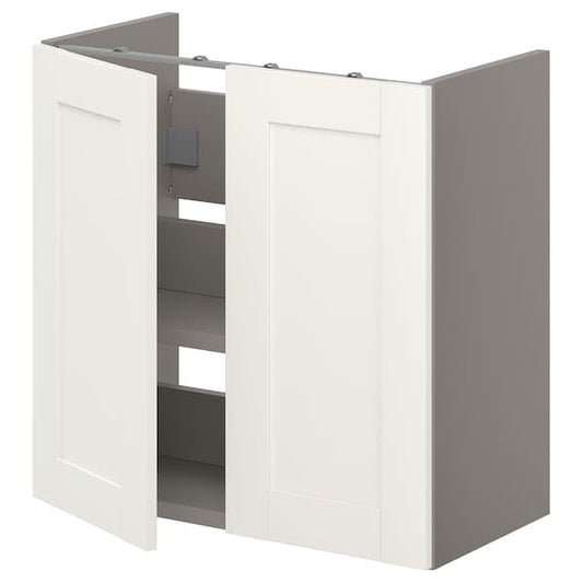 Ikea ENHET - Bs cb f wb w shlf/doors, grey/white frame, 60x32x60 cm
