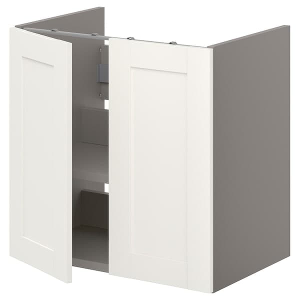 Ikea ENHET - Bs cb f wb w shlf/doors, grey/white frame, 60x42x60 cm
