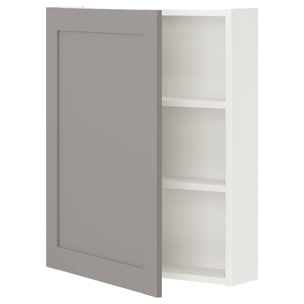 ENHET - Wall cb w 2 shlvs/door, white/grey frame, 60x17x75 cm - best price from Maltashopper.com 99323666