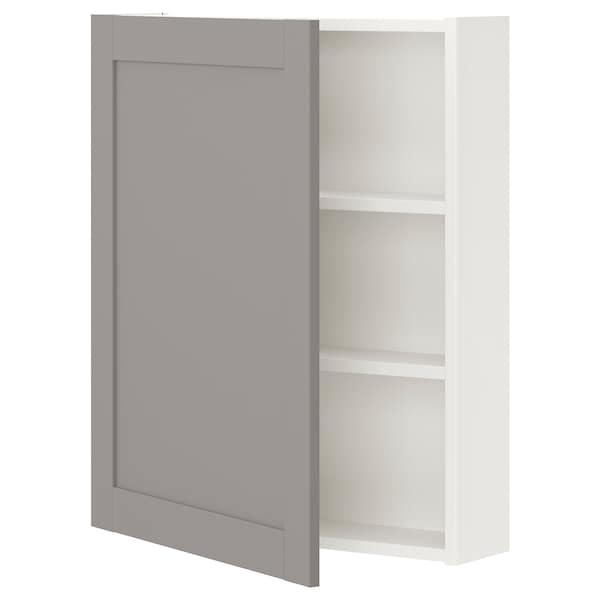 Ikea ENHET - Wall cb w 2 shlvs/door, white/grey frame, 60x17x75 cm