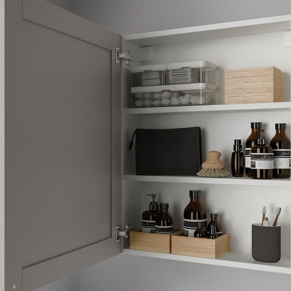 Ikea ENHET - Wall cb w 2 shlvs/door, white/grey frame, 60x17x75 cm