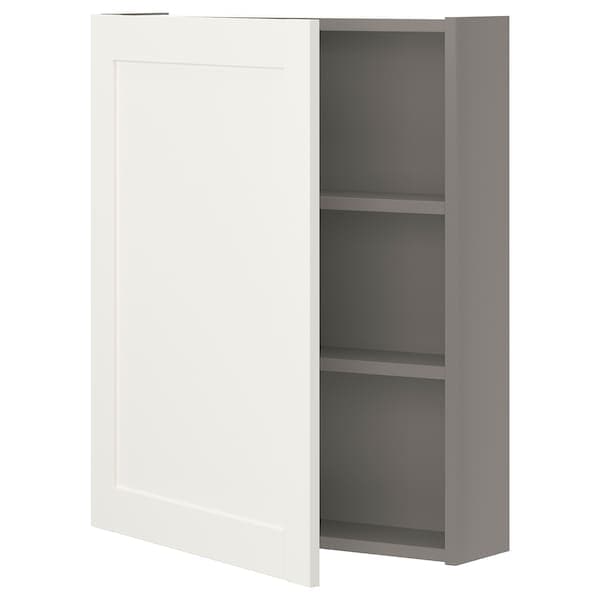 Ikea ENHET - Wall cb w 2 shlvs/door, grey/white frame, 60x17x75 cm