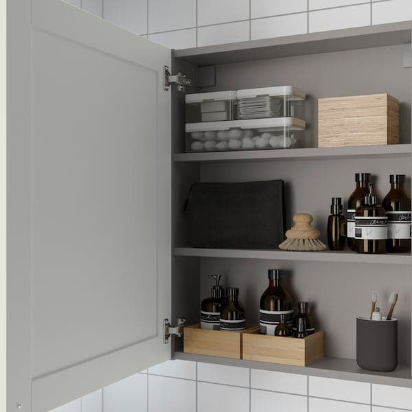 ENHET - Wall cb w 2 shlvs/door, grey/white frame, 60x17x75 cm